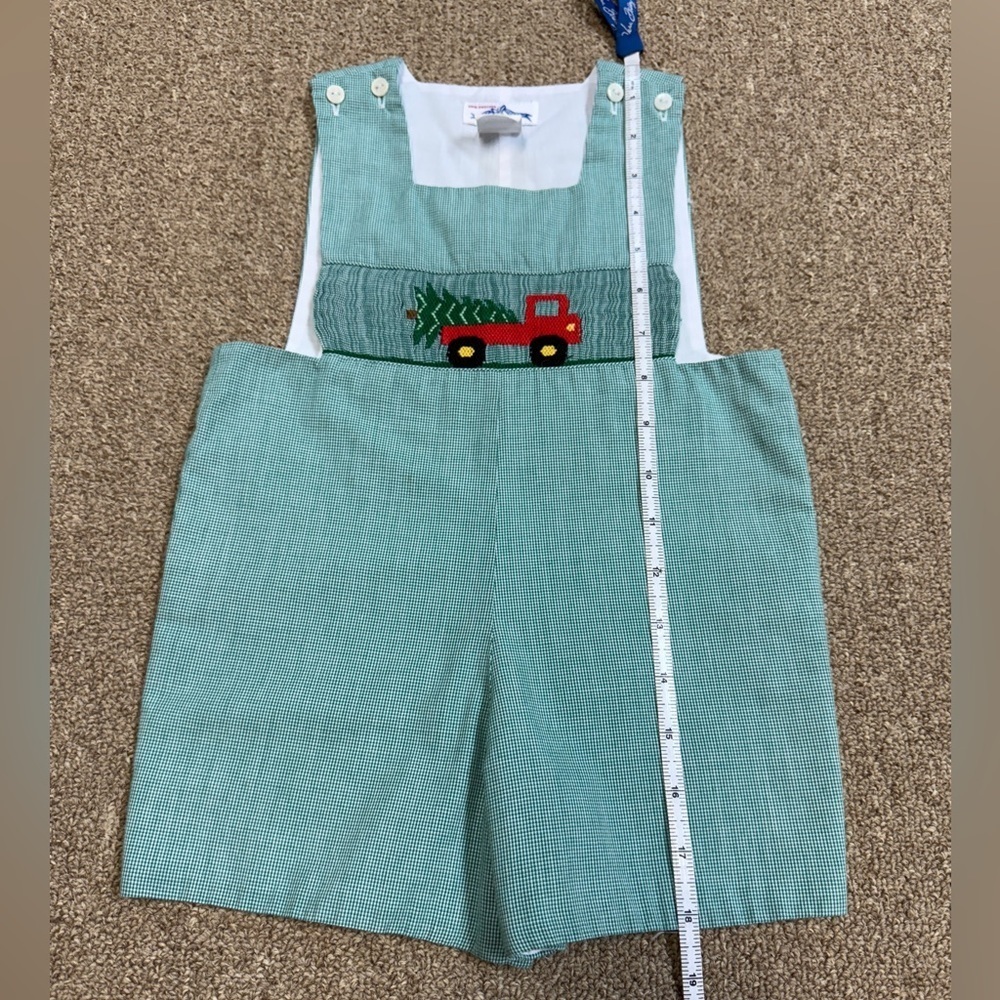 Silly Goose Hand Smocked: Baby Boy Christmas Truck & Tree Jon Jon, Size 18m - Picture 8 of 9